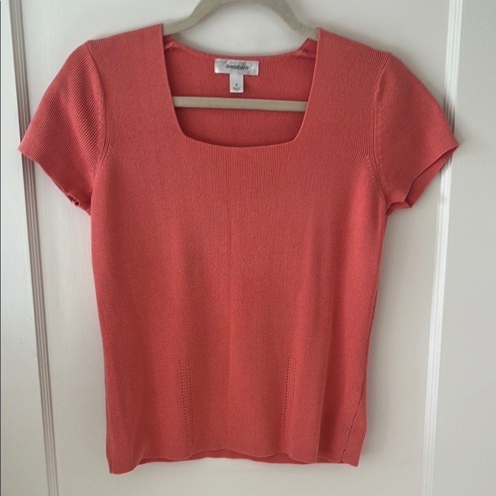 Dressbarn Coral Knit sweater Top Square Neck Womens S Minimalist cottage capsule